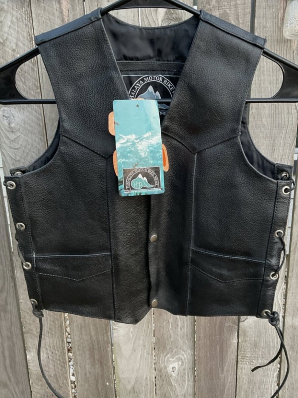 Himalaya Motor Bike Wear Leather Kids Youth Biker Vest Black Medium